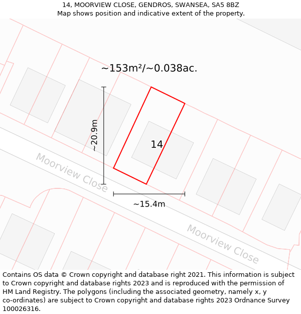 14, MOORVIEW CLOSE, GENDROS, SWANSEA, SA5 8BZ: Plot and title map