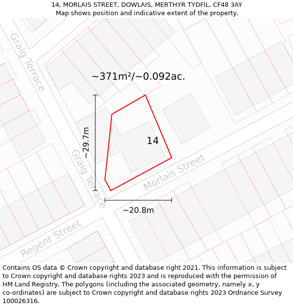 14, MORLAIS STREET, DOWLAIS, MERTHYR TYDFIL, CF48 3AY: Plot and title map