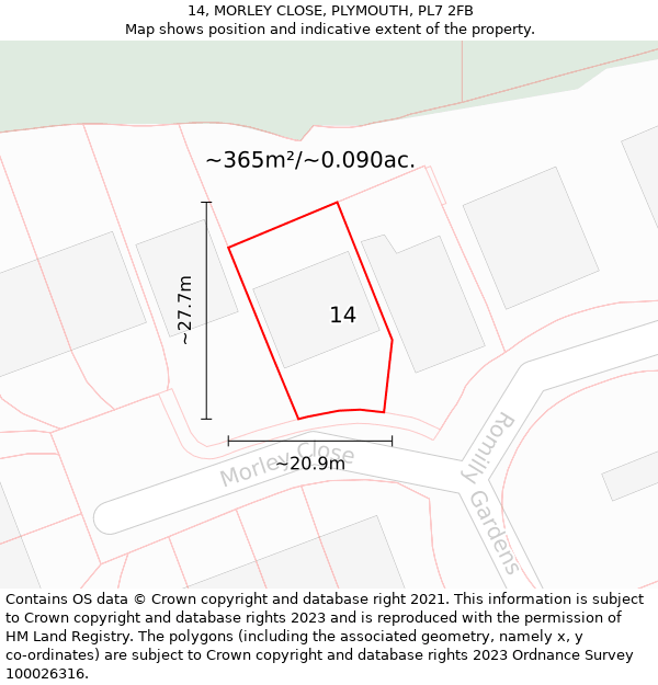 14, MORLEY CLOSE, PLYMOUTH, PL7 2FB: Plot and title map