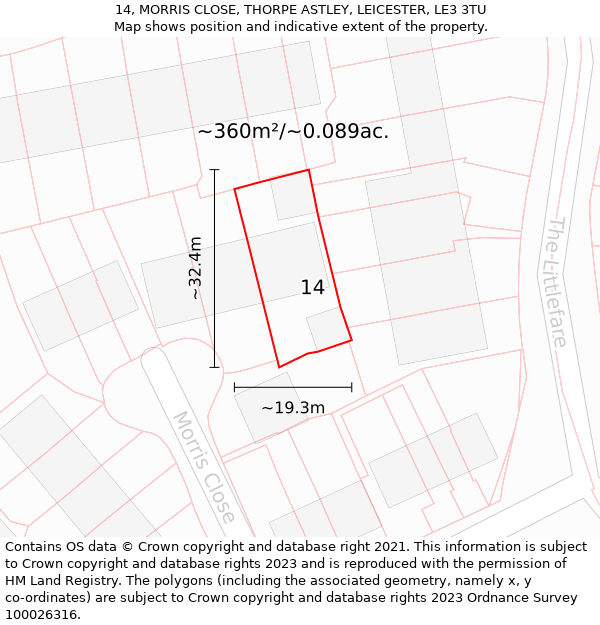14, MORRIS CLOSE, THORPE ASTLEY, LEICESTER, LE3 3TU: Plot and title map