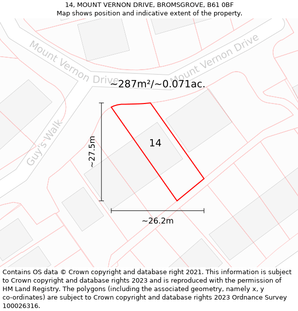 14, MOUNT VERNON DRIVE, BROMSGROVE, B61 0BF: Plot and title map