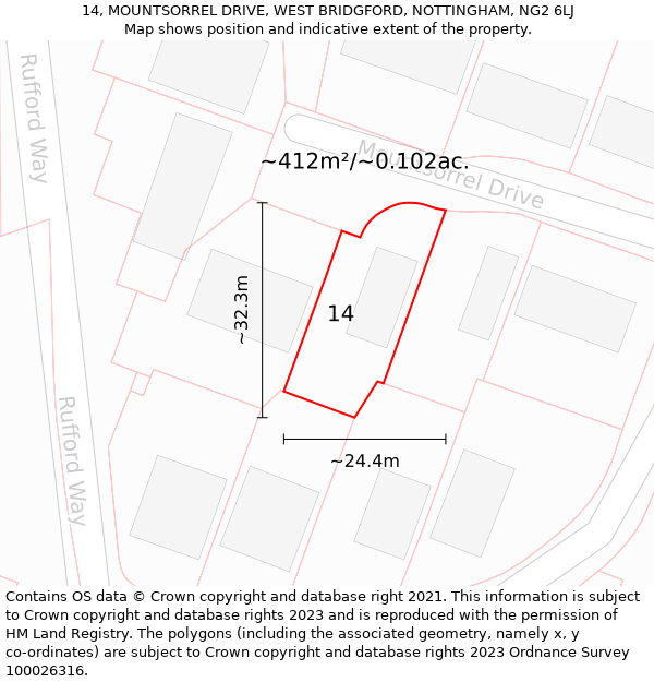 14, MOUNTSORREL DRIVE, WEST BRIDGFORD, NOTTINGHAM, NG2 6LJ: Plot and title map