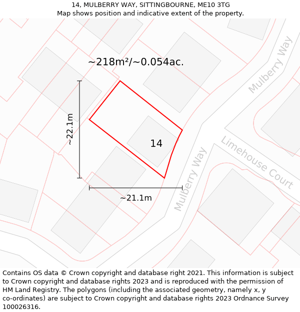 14, MULBERRY WAY, SITTINGBOURNE, ME10 3TG: Plot and title map