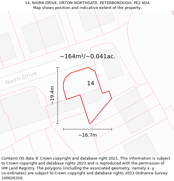 14, NAIRN DRIVE, ORTON NORTHGATE, PETERBOROUGH, PE2 6DA: Plot and title map