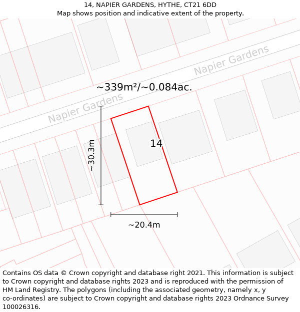 14, NAPIER GARDENS, HYTHE, CT21 6DD: Plot and title map