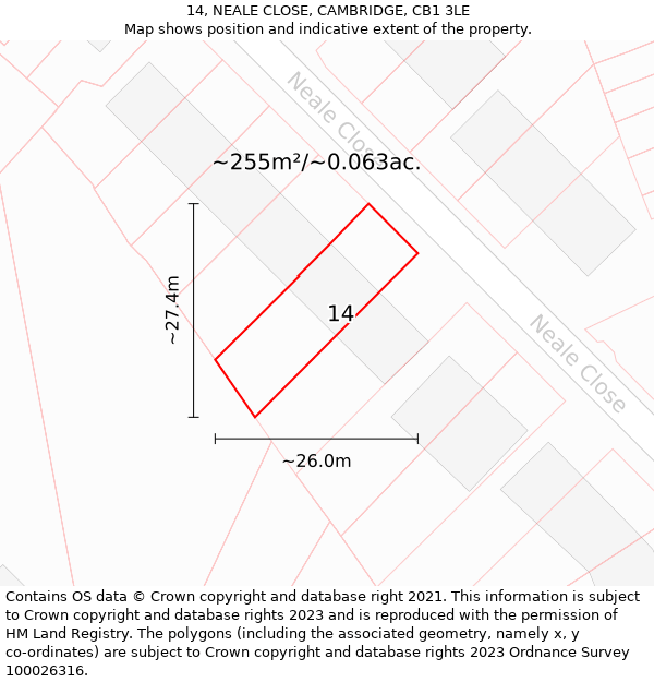 14, NEALE CLOSE, CAMBRIDGE, CB1 3LE: Plot and title map