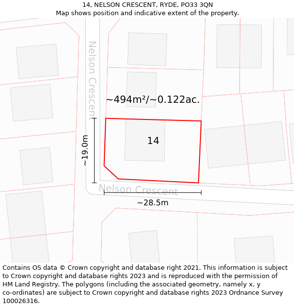 14, NELSON CRESCENT, RYDE, PO33 3QN: Plot and title map