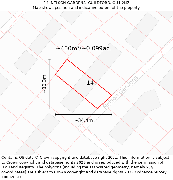 14, NELSON GARDENS, GUILDFORD, GU1 2NZ: Plot and title map