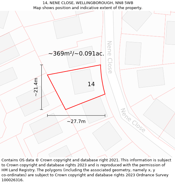 14, NENE CLOSE, WELLINGBOROUGH, NN8 5WB: Plot and title map