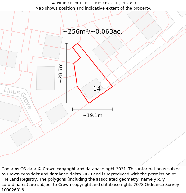 14, NERO PLACE, PETERBOROUGH, PE2 8FY: Plot and title map