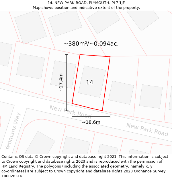 14, NEW PARK ROAD, PLYMOUTH, PL7 1JF: Plot and title map