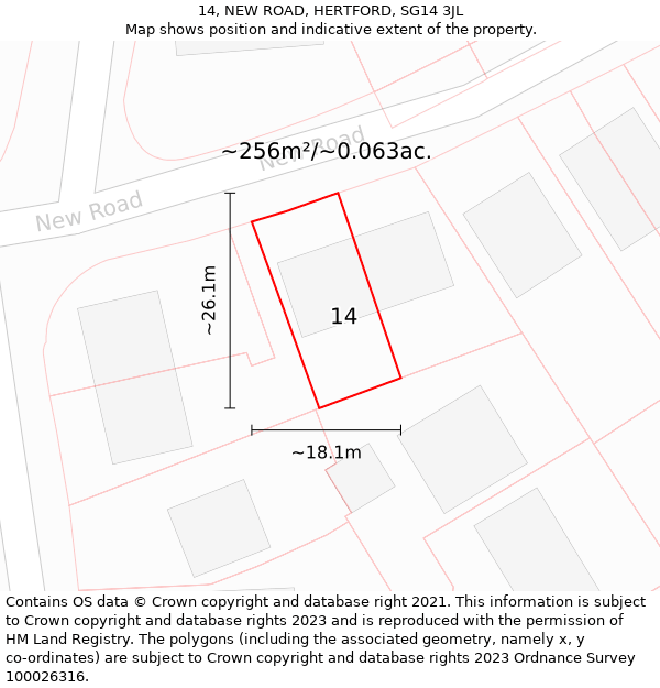 14, NEW ROAD, HERTFORD, SG14 3JL: Plot and title map