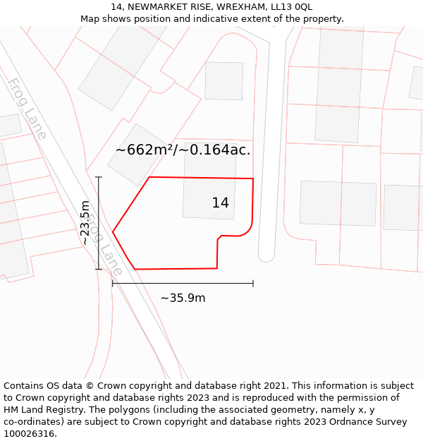 14, NEWMARKET RISE, WREXHAM, LL13 0QL: Plot and title map