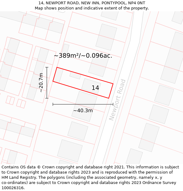 14, NEWPORT ROAD, NEW INN, PONTYPOOL, NP4 0NT: Plot and title map