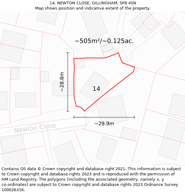 14, NEWTON CLOSE, GILLINGHAM, SP8 4SN: Plot and title map