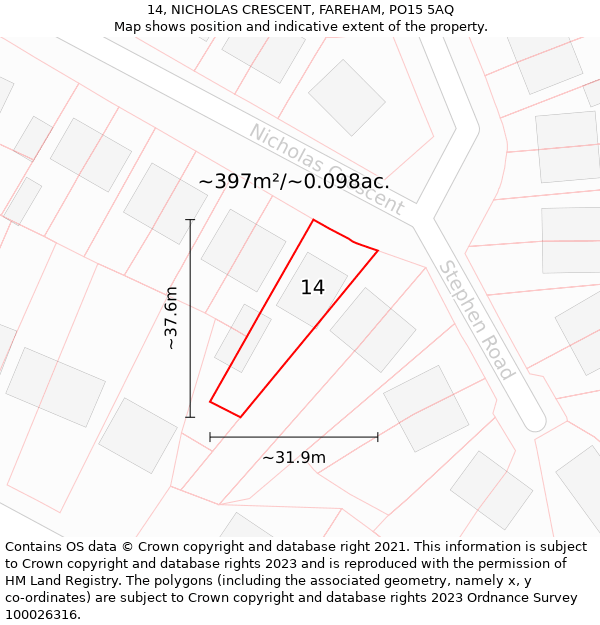 14, NICHOLAS CRESCENT, FAREHAM, PO15 5AQ: Plot and title map