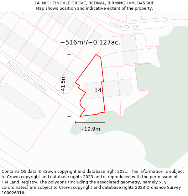 14, NIGHTINGALE GROVE, REDNAL, BIRMINGHAM, B45 9UF: Plot and title map