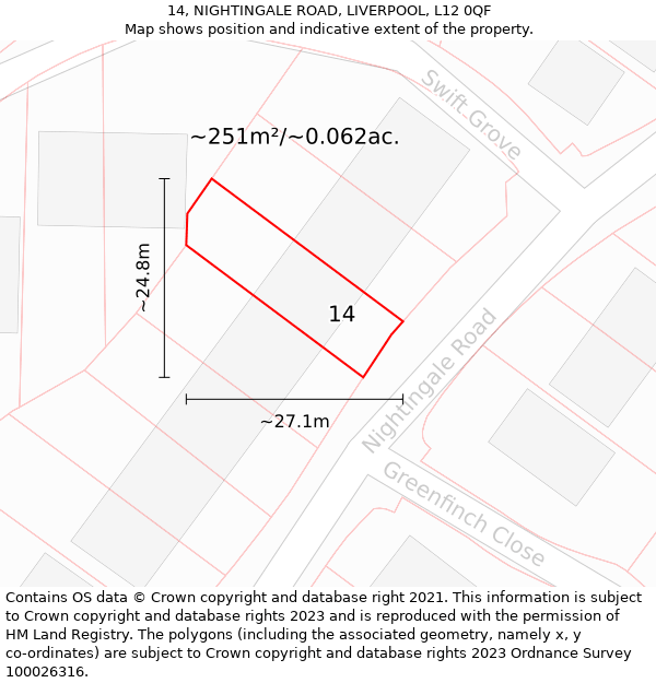 14, NIGHTINGALE ROAD, LIVERPOOL, L12 0QF: Plot and title map