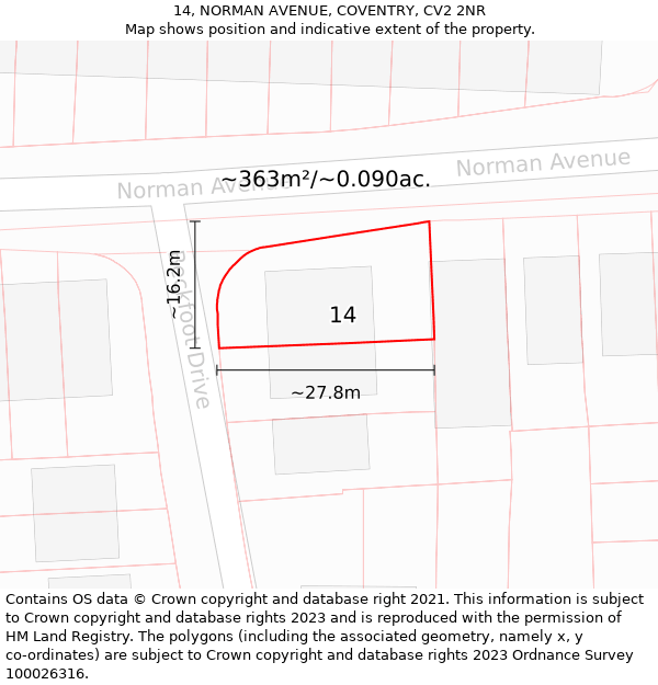 14, NORMAN AVENUE, COVENTRY, CV2 2NR: Plot and title map