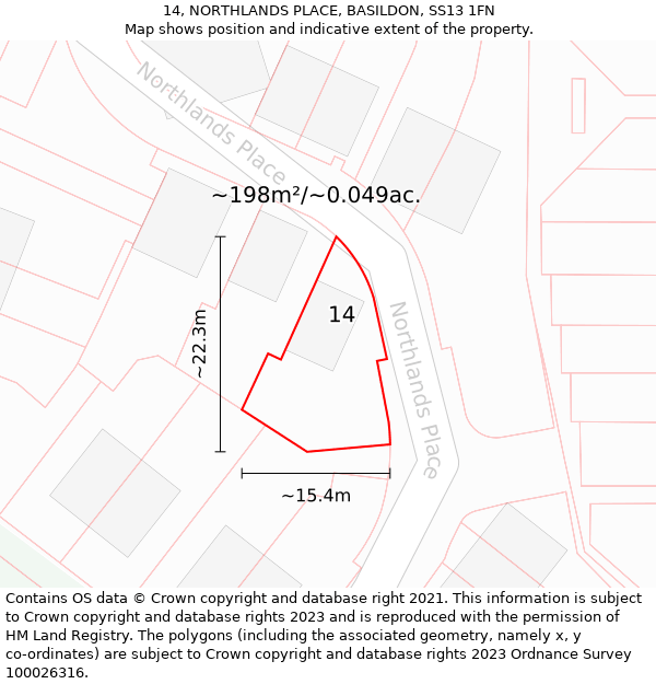 14, NORTHLANDS PLACE, BASILDON, SS13 1FN: Plot and title map
