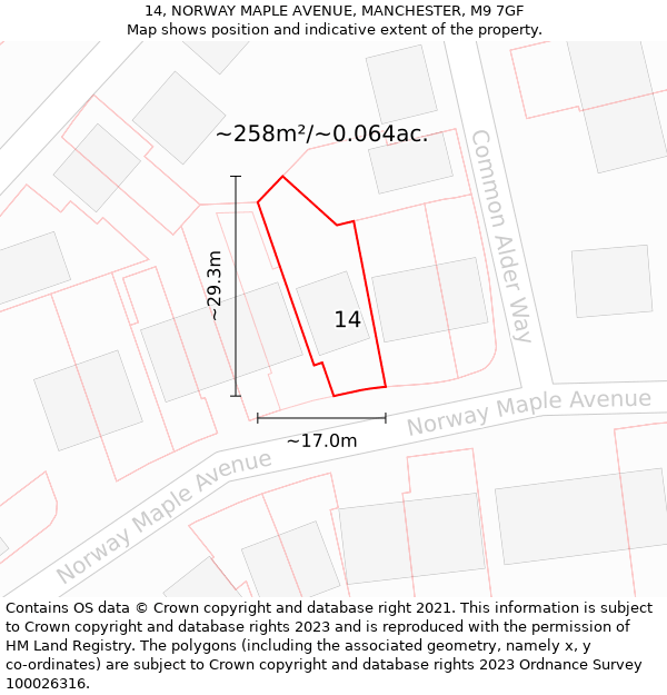 14, NORWAY MAPLE AVENUE, MANCHESTER, M9 7GF: Plot and title map