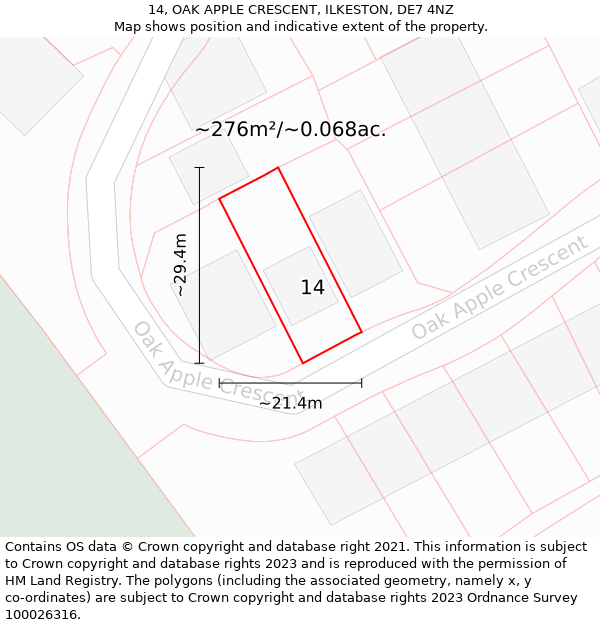 14, OAK APPLE CRESCENT, ILKESTON, DE7 4NZ: Plot and title map