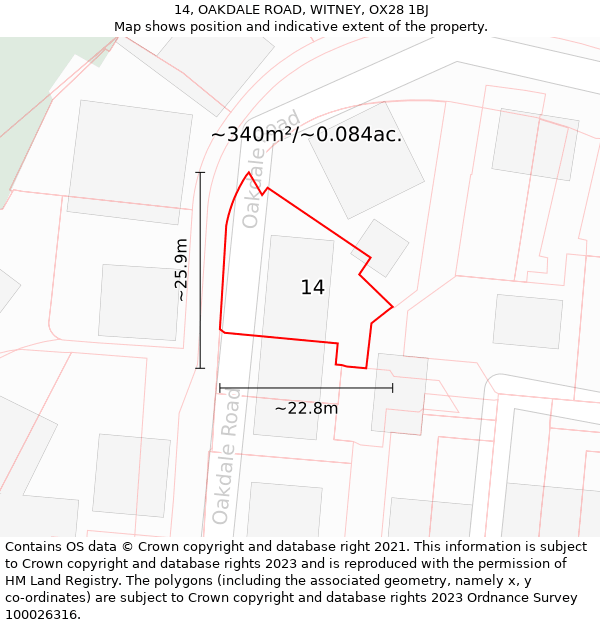 14, OAKDALE ROAD, WITNEY, OX28 1BJ: Plot and title map