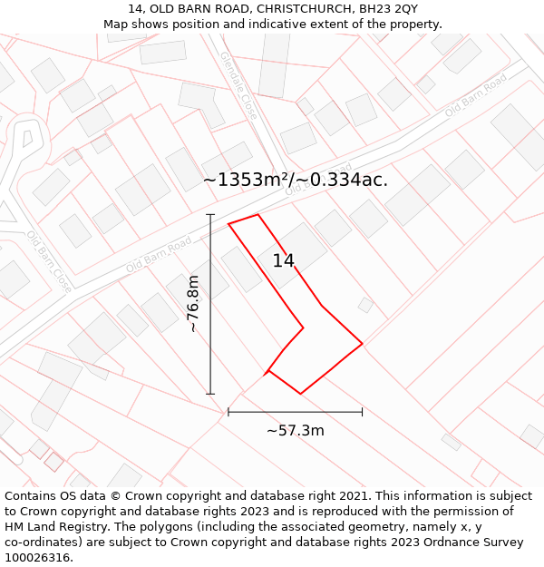 14, OLD BARN ROAD, CHRISTCHURCH, BH23 2QY: Plot and title map