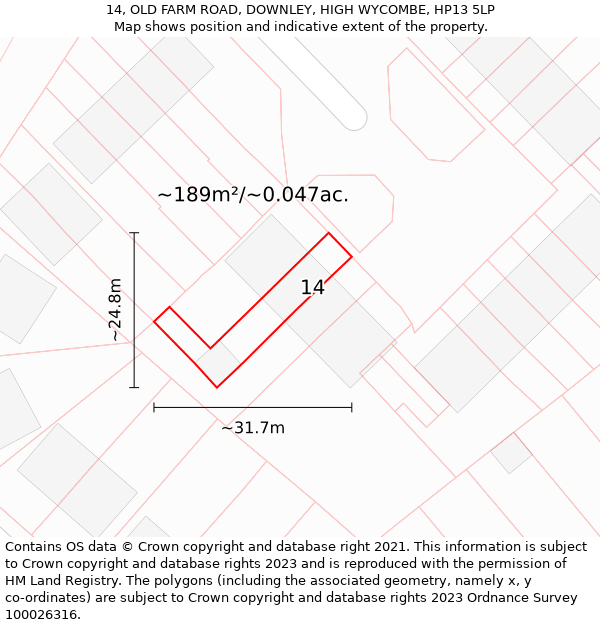 14, OLD FARM ROAD, DOWNLEY, HIGH WYCOMBE, HP13 5LP: Plot and title map