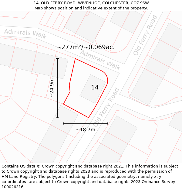 14, OLD FERRY ROAD, WIVENHOE, COLCHESTER, CO7 9SW: Plot and title map