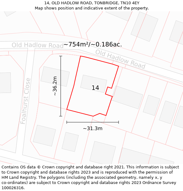 14, OLD HADLOW ROAD, TONBRIDGE, TN10 4EY: Plot and title map