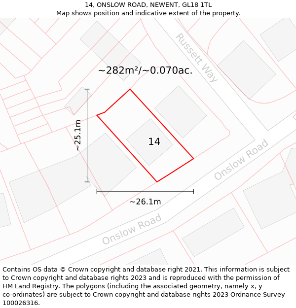 14, ONSLOW ROAD, NEWENT, GL18 1TL: Plot and title map