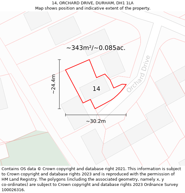14, ORCHARD DRIVE, DURHAM, DH1 1LA: Plot and title map