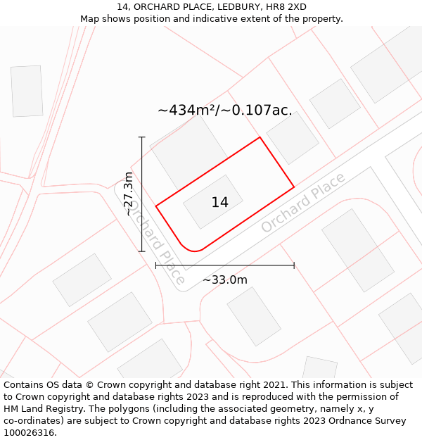 14, ORCHARD PLACE, LEDBURY, HR8 2XD: Plot and title map