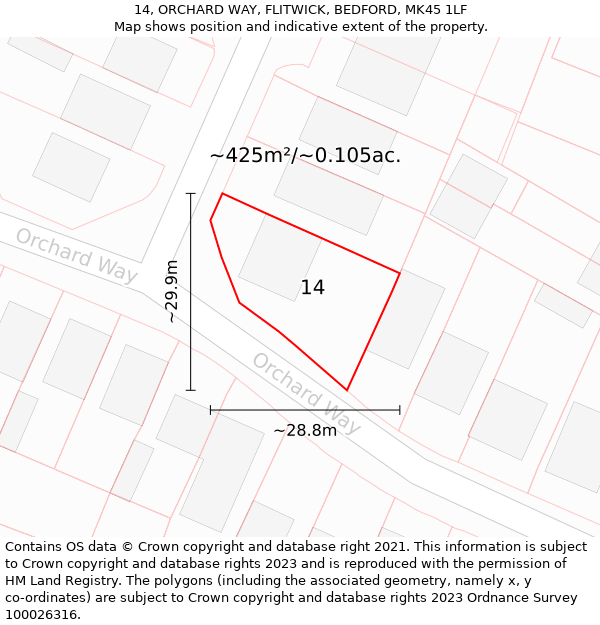 14, ORCHARD WAY, FLITWICK, BEDFORD, MK45 1LF: Plot and title map