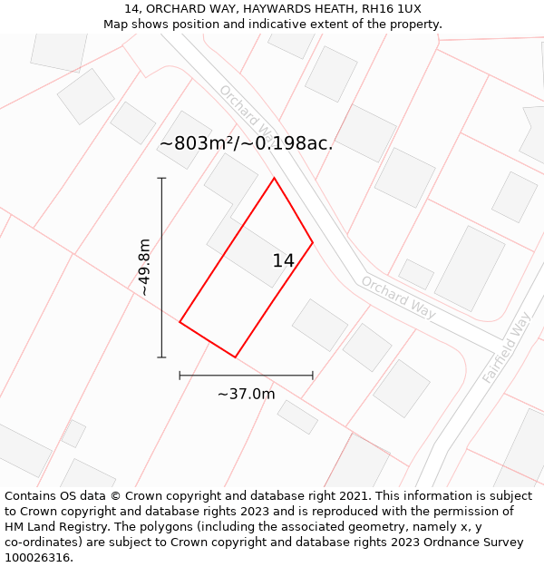 14, ORCHARD WAY, HAYWARDS HEATH, RH16 1UX: Plot and title map