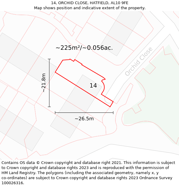 14, ORCHID CLOSE, HATFIELD, AL10 9FE: Plot and title map