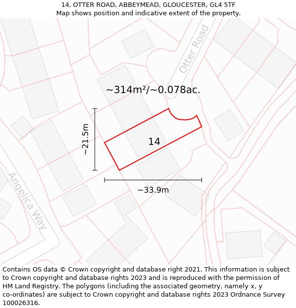 14, OTTER ROAD, ABBEYMEAD, GLOUCESTER, GL4 5TF: Plot and title map