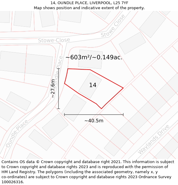 14, OUNDLE PLACE, LIVERPOOL, L25 7YF: Plot and title map