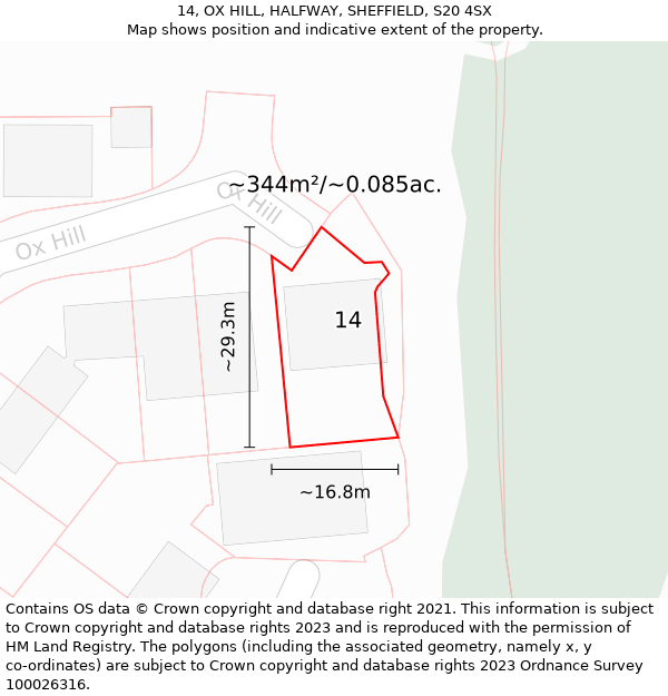 14, OX HILL, HALFWAY, SHEFFIELD, S20 4SX: Plot and title map