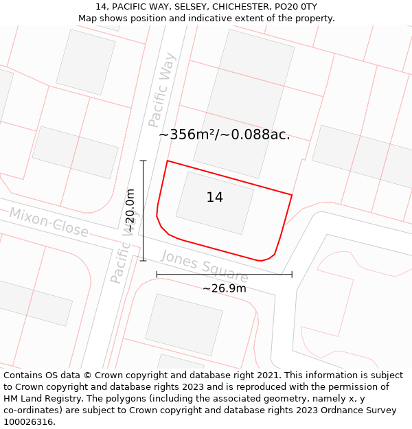 14, PACIFIC WAY, SELSEY, CHICHESTER, PO20 0TY: Plot and title map