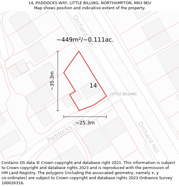 14, PADDOCKS WAY, LITTLE BILLING, NORTHAMPTON, NN3 9EU: Plot and title map