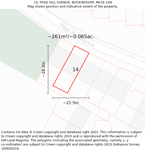 14, PAGE HILL AVENUE, BUCKINGHAM, MK18 1XN: Plot and title map