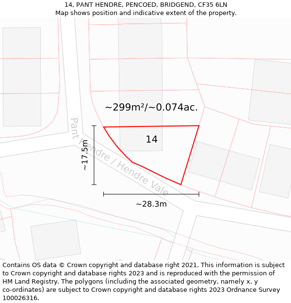 14, PANT HENDRE, PENCOED, BRIDGEND, CF35 6LN: Plot and title map