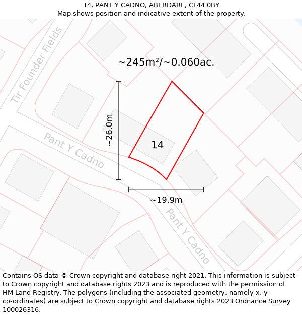 14, PANT Y CADNO, ABERDARE, CF44 0BY: Plot and title map