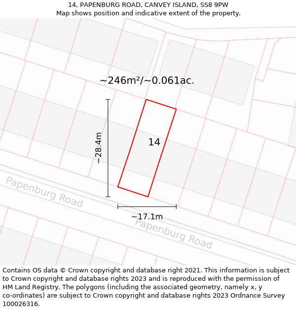 14, PAPENBURG ROAD, CANVEY ISLAND, SS8 9PW: Plot and title map