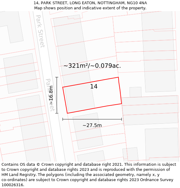 14, PARK STREET, LONG EATON, NOTTINGHAM, NG10 4NA: Plot and title map