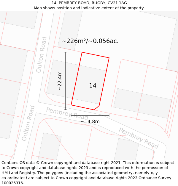 14, PEMBREY ROAD, RUGBY, CV21 1AG: Plot and title map