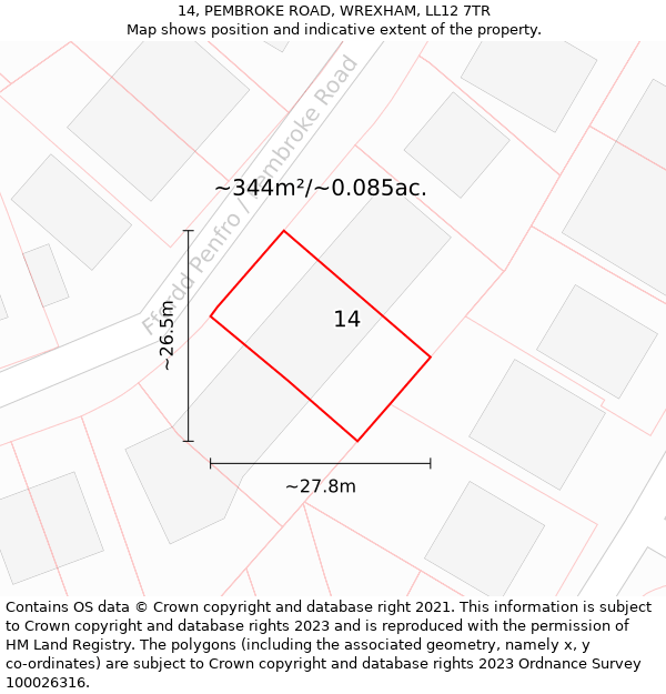 14, PEMBROKE ROAD, WREXHAM, LL12 7TR: Plot and title map