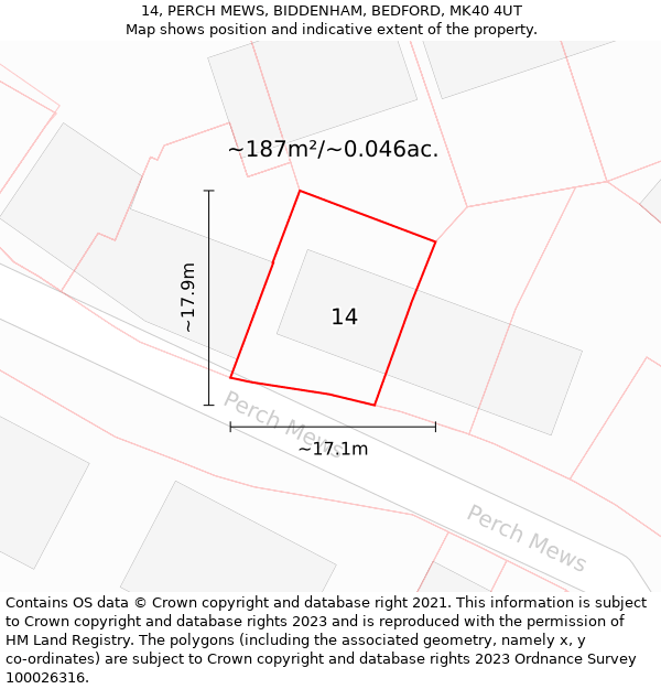 14, PERCH MEWS, BIDDENHAM, BEDFORD, MK40 4UT: Plot and title map